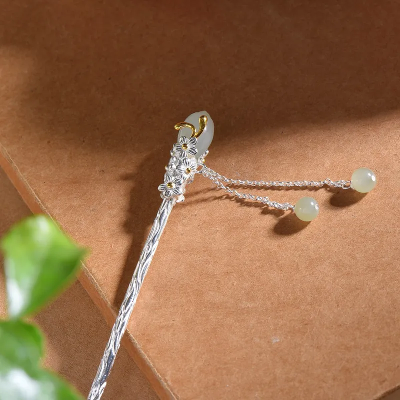 Jade Charm Yao Jade Hairpin White Jade/Pale Greenish-White Jade Women's-5