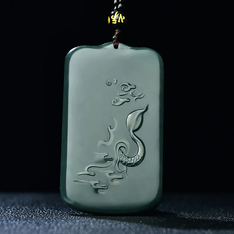 Jade Charm Yao Hetian Jade Necklaces Green Jade Unisex-6