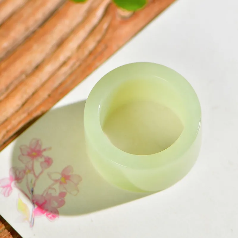 Jade Charm Yao Hetian Jade Rings Pale Greenish White Jade Unisex-4