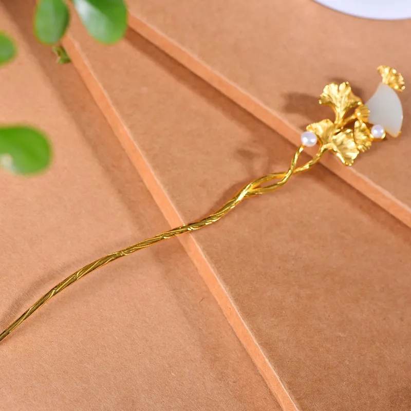 Jade Charm Yao Hetian Jade Hairpin White Jade/Pale Greenish White Jade Women's-4