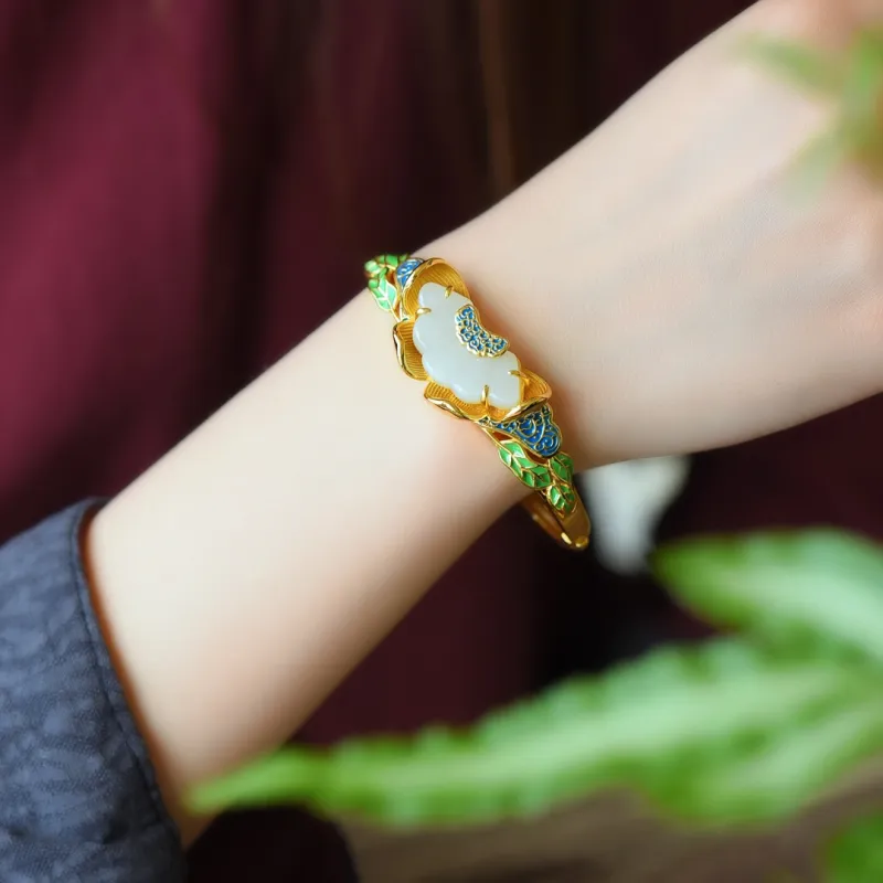 Jade Charm Yao Bangles White Jade/Pale Greenish White Jade Women's-1
