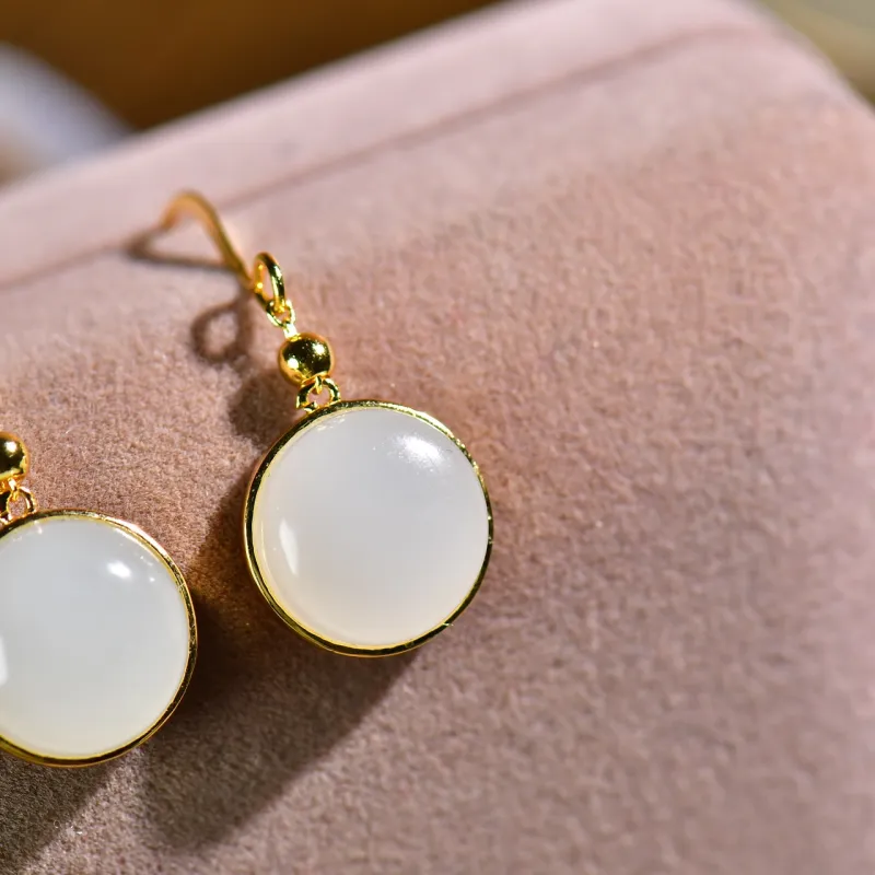 Jade Charm Yao Hetian Jade Earrings White Jade/Pale Greenish White Jade Women's-2
