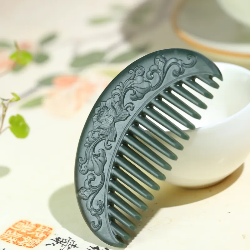 Jade Charm Yao Hetian Jade Comb Green Jade Unisex-1