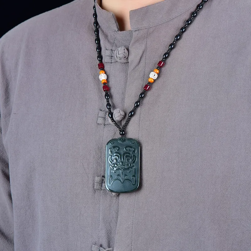 Jade Charm Yao Hetian Jade Necklaces Green Jade Men's-2
