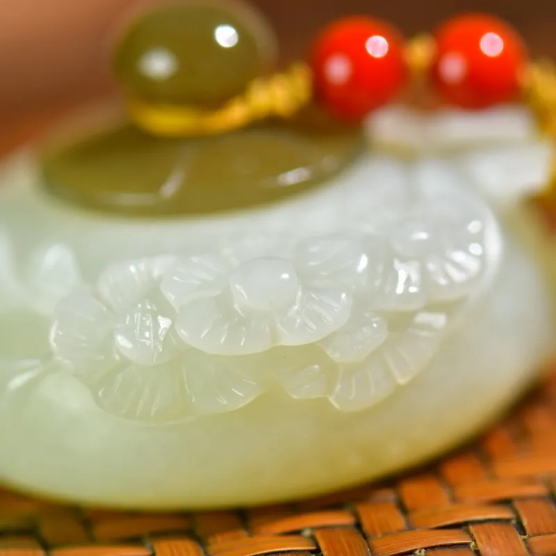 Jade Charm Yao Hetian Jade Handheld Piece White Jade/Pale Greenish-White Jade Unisex-2