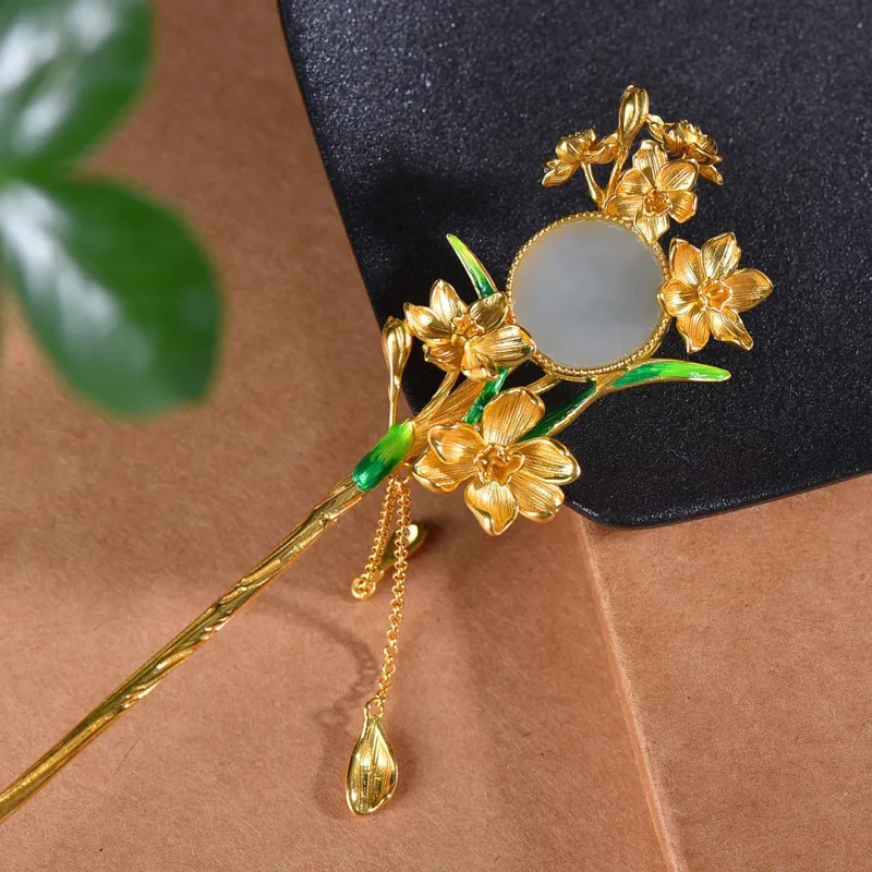 Jade Charm Yao Hetian Jade Hairpin White Jade/Pale Greenish White Jade Women's-3