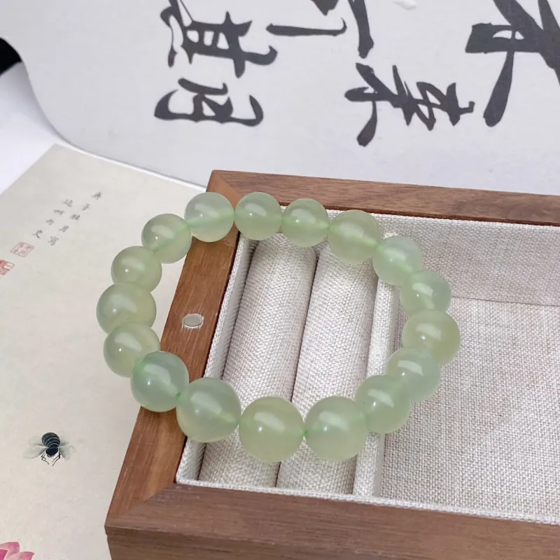 Jade Charm Yao Serpentine Jade Round Bead Plain Band Beaded Bracelet Unisex-2