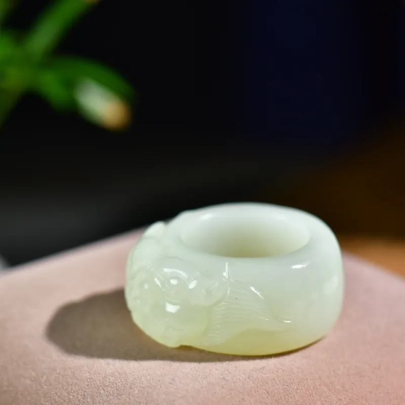 Jade Charm Yao Hetian Jade Rings White Jade/Pale Greenish White Jade Unisex-3