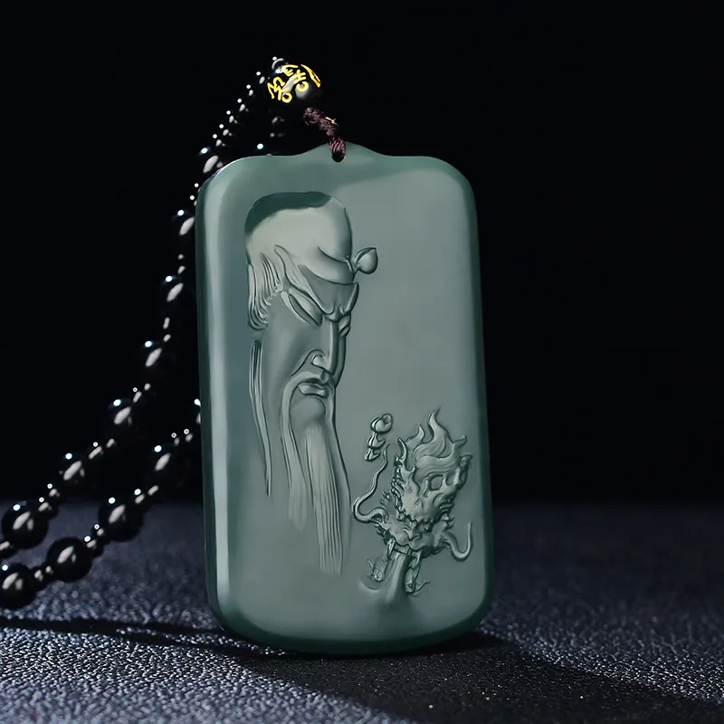 Jade Charm Yao Hetian Jade Necklaces Green Jade Unisex-4
