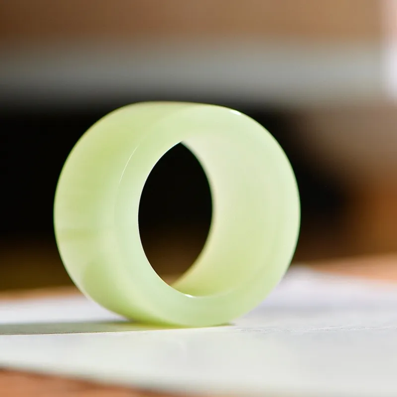 Jade Charm Yao Hetian Jade Rings Pale Greenish White Jade Unisex-2