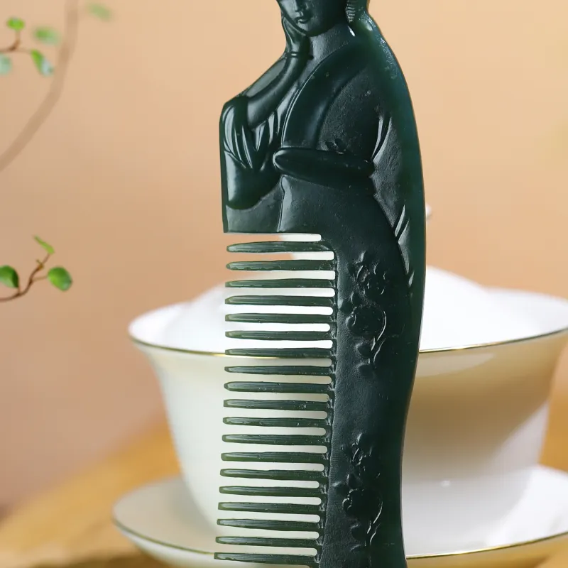 Jade Charm Yao Hetian Jade Comb Green Jade Women's-3