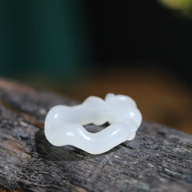 Jade Charm Yao Hetian Jade Rings White Jade/Pale Greenish White Jade Women's-5