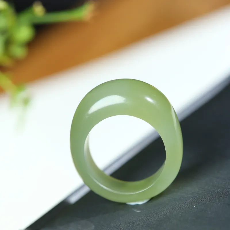 Jade Charm Yao Hetian Jade Premium Ring Pale Greenish White Jade Unisex-2