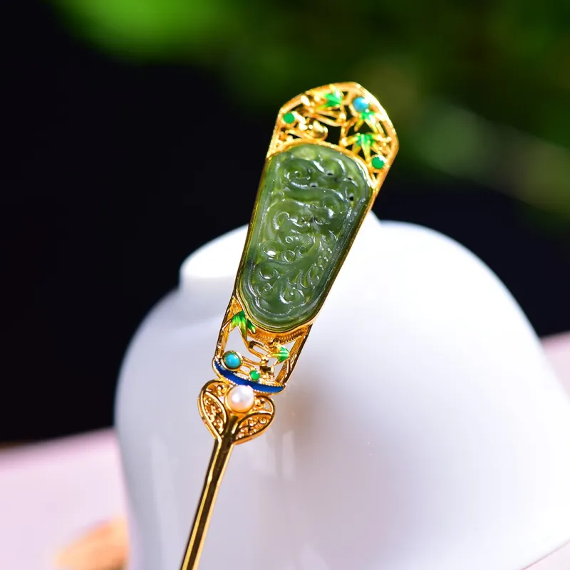 Jade Charm Yao Hetian Jade Hairpin Jasper Women's-3