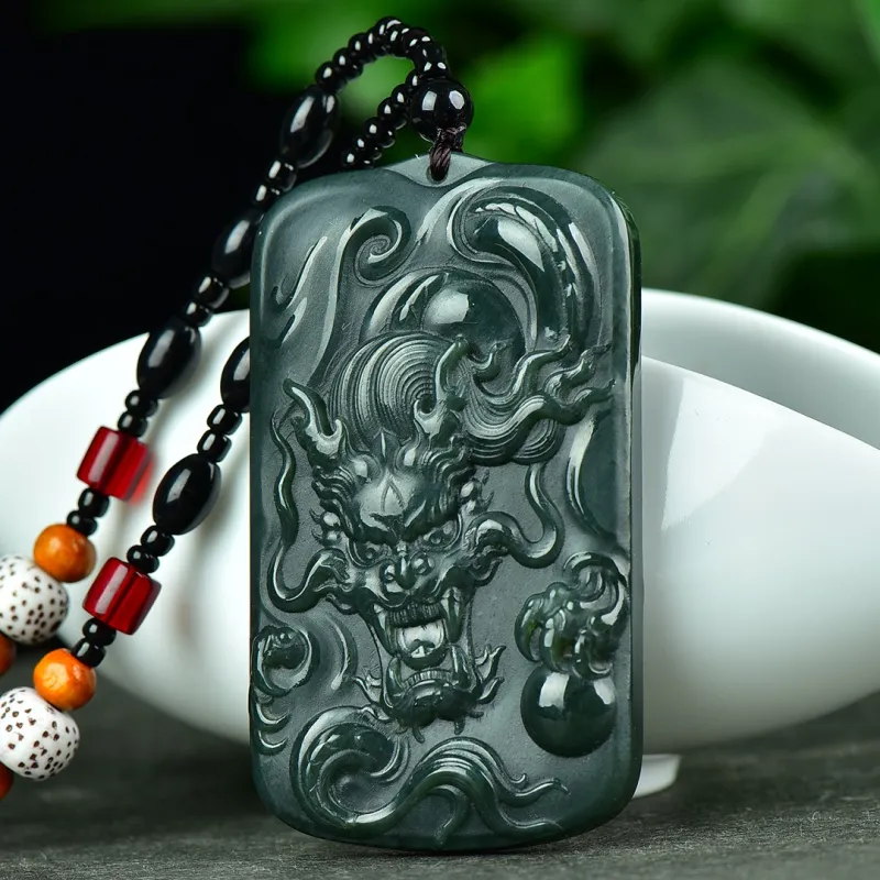 Jade Charm Yao Hetian Jade Necklaces Green Jade Unisex-3