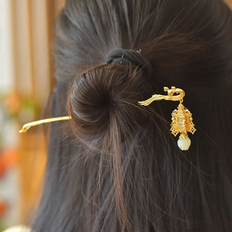 Jade Charm Yao Hetian Jade Hairpin White Jade/Pale Greenish White Jade Women's-1