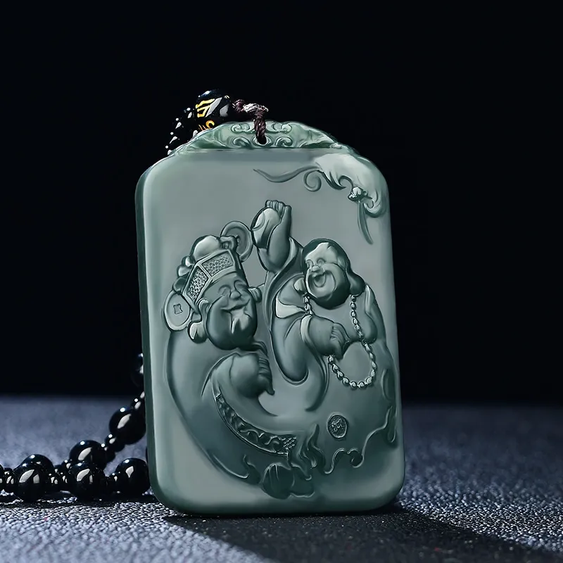 Jade Charm Yao Hetian Jade Necklaces Green Jade Unisex-5