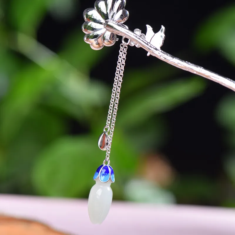 Jade Charm Yao Hetian Jade Hairpin White Jade/Pale Greenish White Jade Women's-6