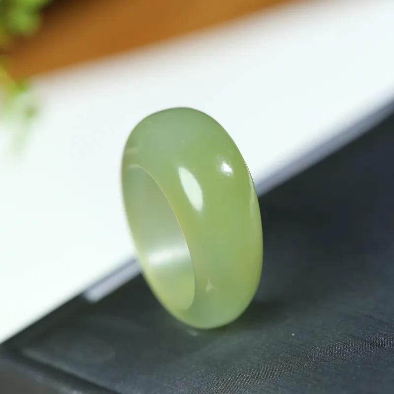 Jade Charm Yao Hetian Jade Premium Ring Pale Greenish White Jade Unisex-1