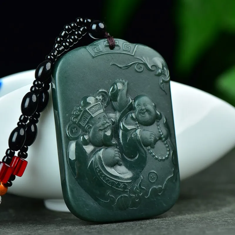Jade Charm Yao Hetian Jade Necklaces Green Jade Unisex-5
