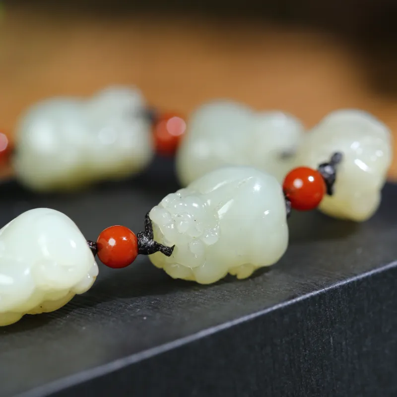 Jade Charm Yao Hetian Jade Bracelets Pale Greenish White Jade Men's-2