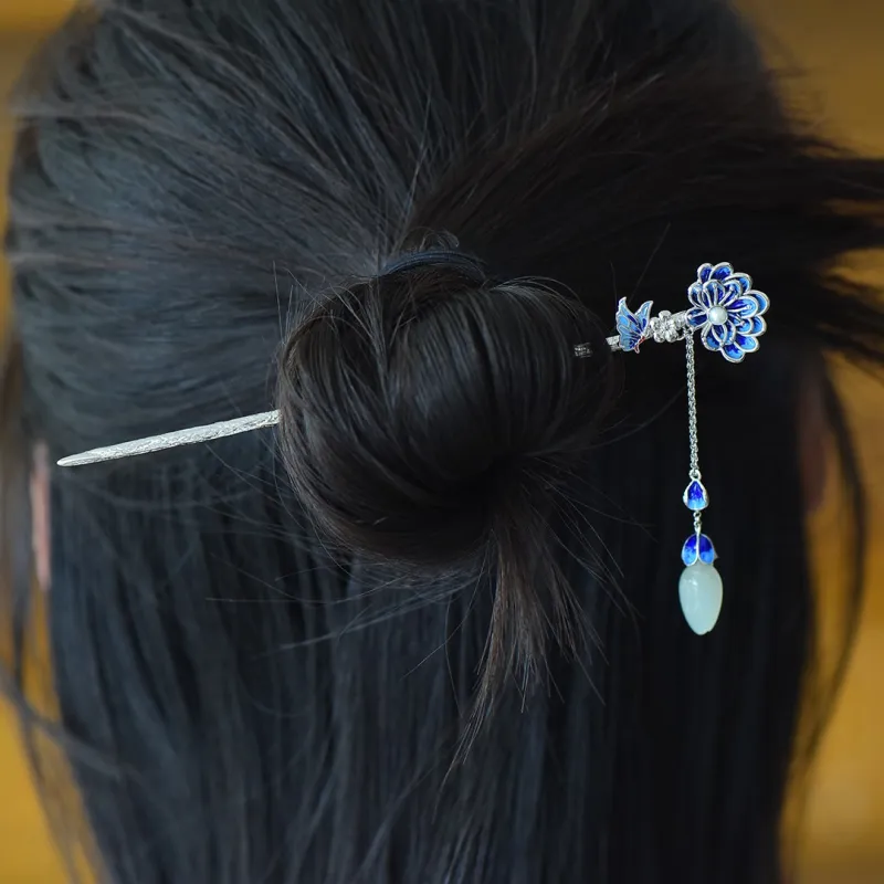 Jade Charm Yao Hetian Jade Hairpin White Jade/Pale Greenish White Jade Women's-1