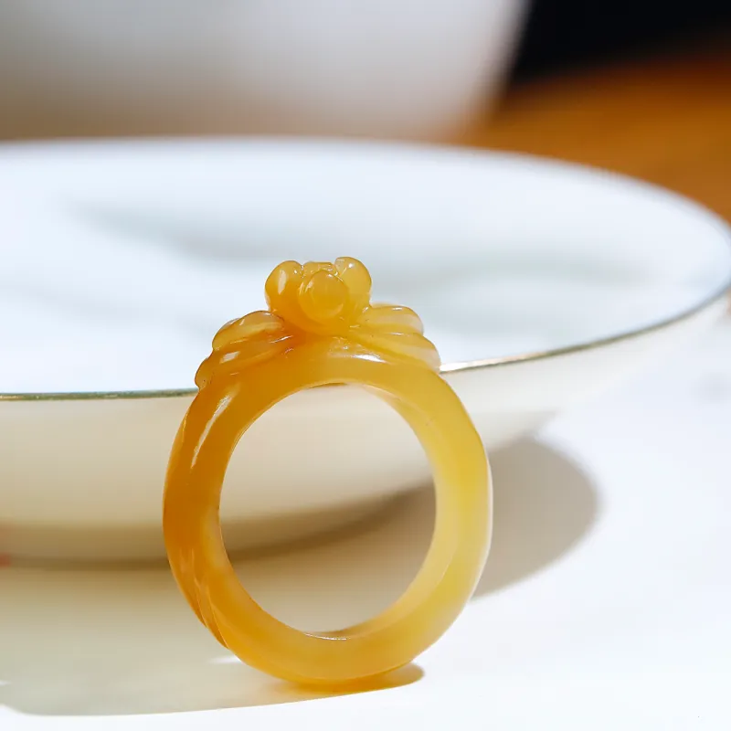 Jade Charm Yao Hetian Jade Rings Sugar Jade Unisex-3
