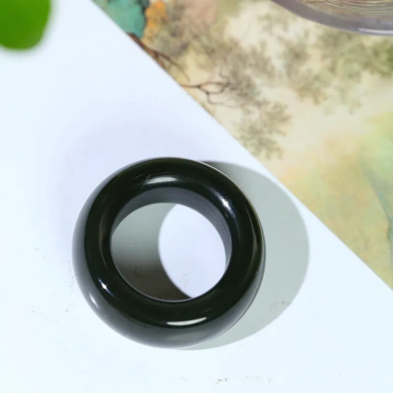 Jade Charm Yao Hetian Jade Rings Green Jade Unisex-6