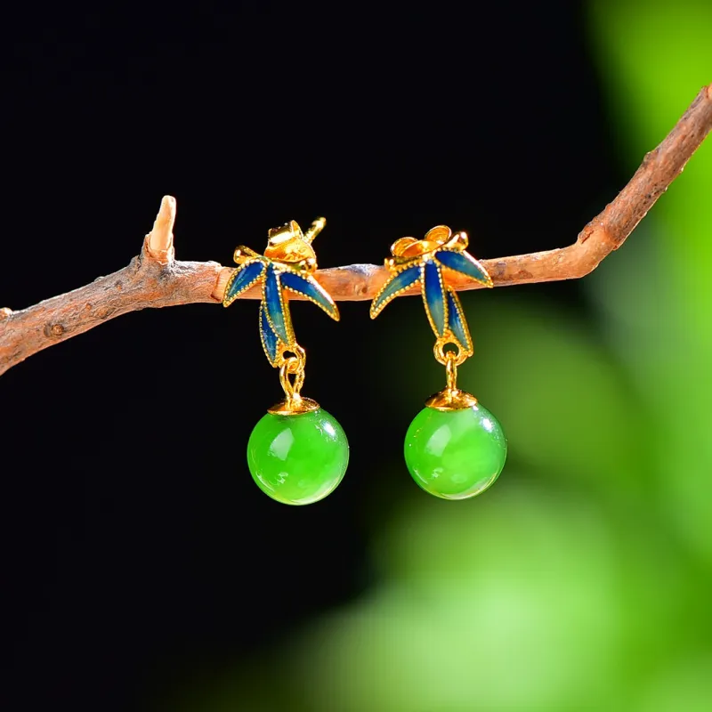 Jade Charm Yao Hetian Jade Earrings Jasper Women's-2