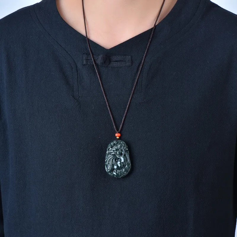 Jade Charm Yao Hetian Jade Necklaces Green Jade Men's-5