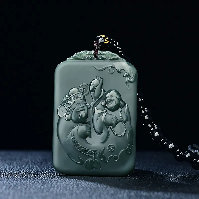 Jade Charm Yao Hetian Jade Necklaces Green Jade Unisex-4