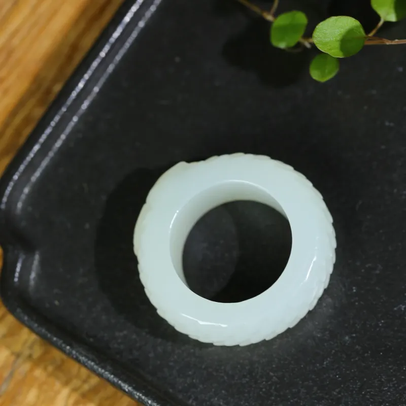 Jade Charm Yao Hetian Jade Premium Ring White Jade/Pale Greenish White Jade Unisex-6