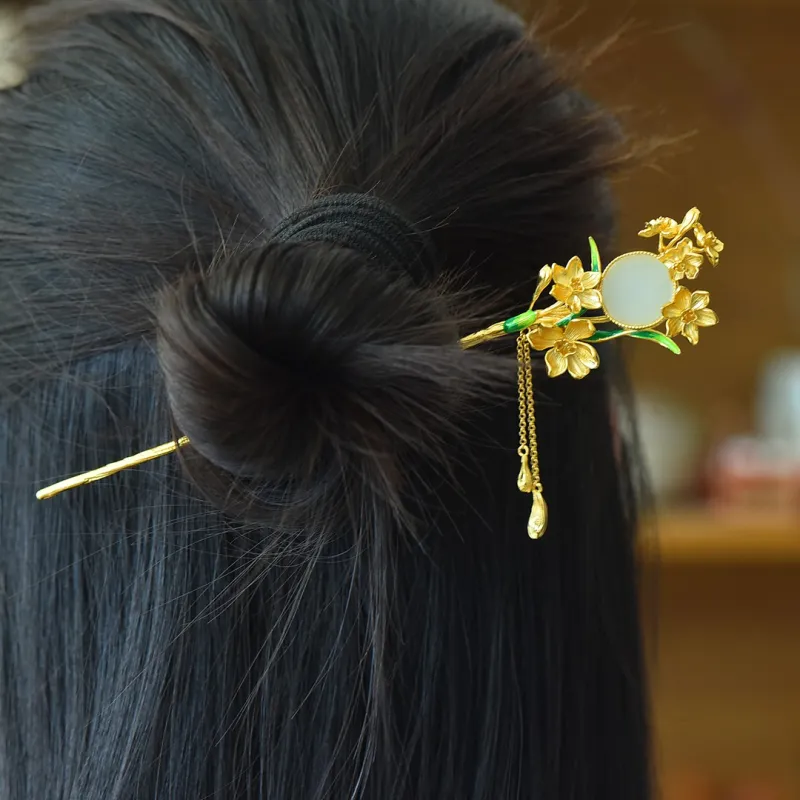 Jade Charm Yao Hetian Jade Hairpin White Jade/Pale Greenish White Jade Women's-1