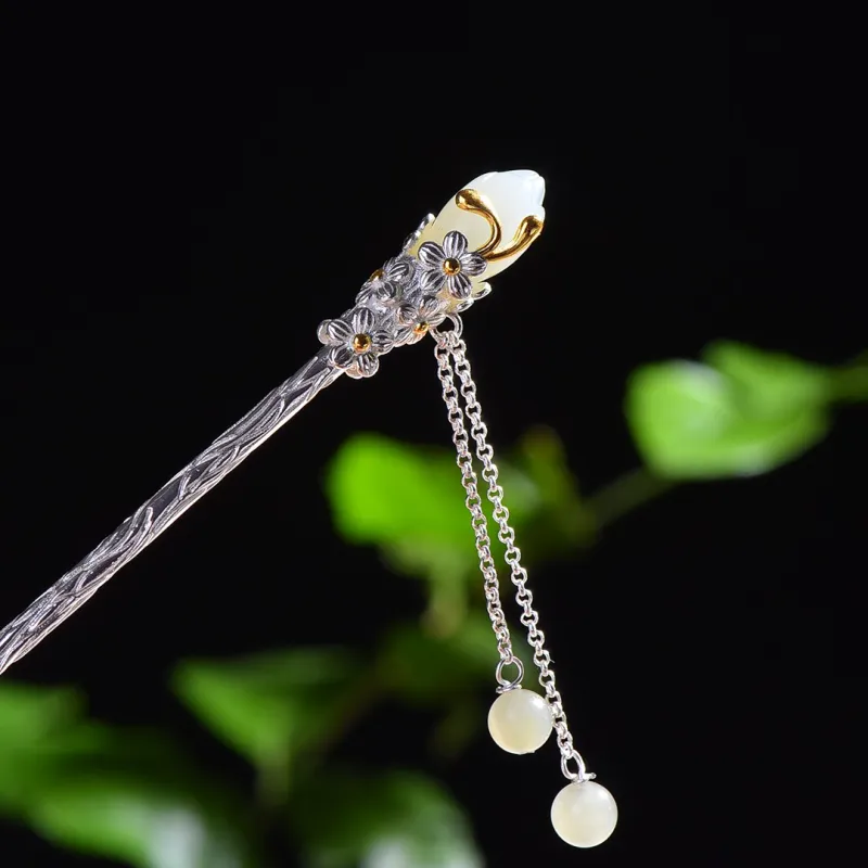Jade Charm Yao Jade Hairpin White Jade/Pale Greenish-White Jade Women's-3
