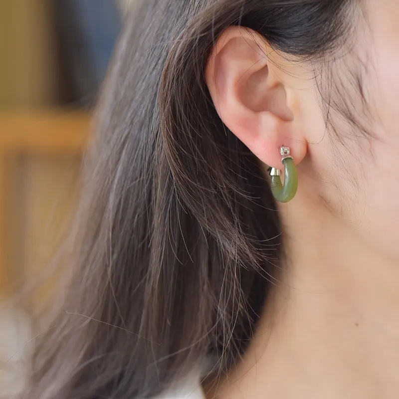 Jade Charm Yao Hetian Jade Earrings Pale Greenish White Jade Women's-6