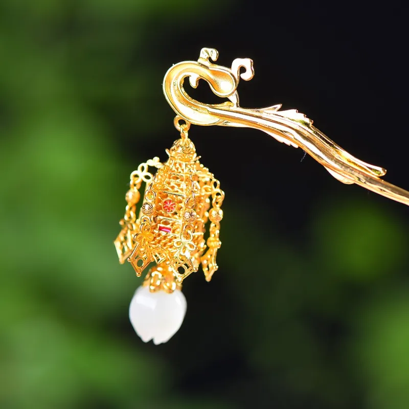 Jade Charm Yao Hetian Jade Hairpin White Jade/Pale Greenish White Jade Women's-6