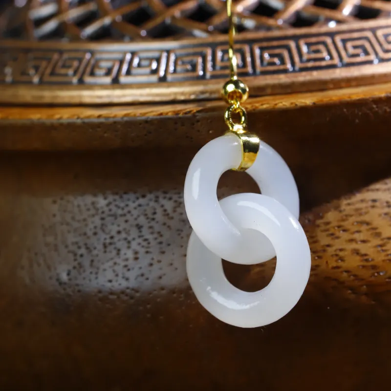 Jade Charm Yao Earrings White Jade/Pale Greenish White Jade Women's-1