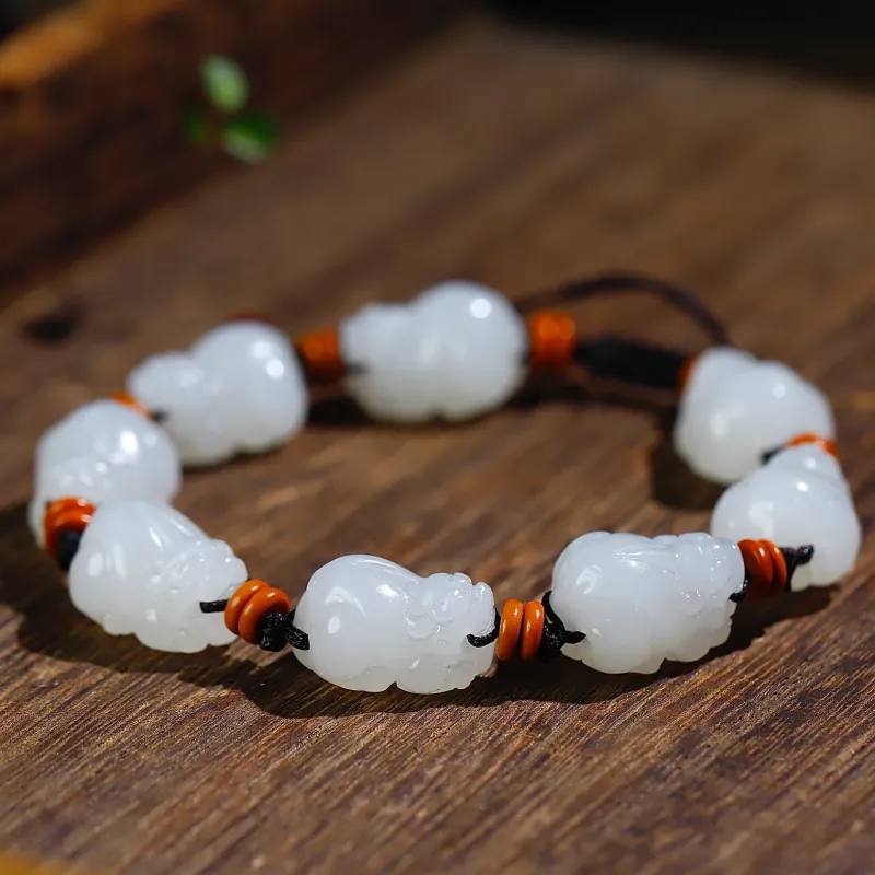 Jade Charm Yao Hetian Jade Bracelets White Jade/Pale Greenish White Jade Unisex-3