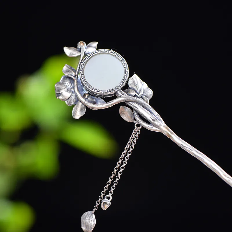 Jade Charm Yao Hetian Jade Hairpin White Jade/Pale Greenish White Jade Women's-6