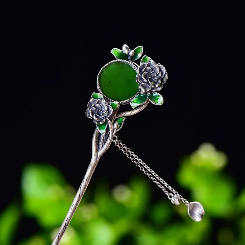 Jade Charm Yao Hairpins White Jade/Pale Greenish White Jade Women's-6