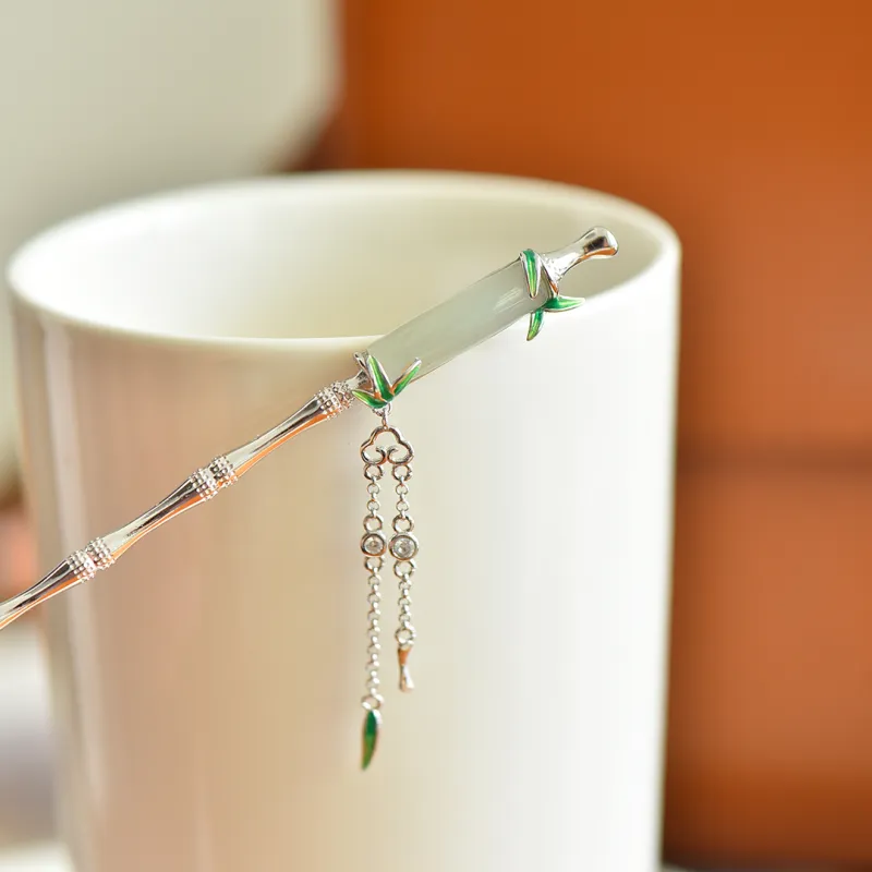 Jade Charm Yao Hetian Jade Hairpin White Jade/Pale Greenish White Jade Women's-5