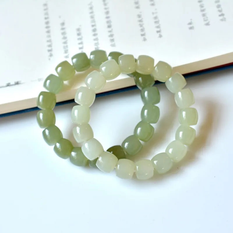 Jade Charm Yao Hetian Jade Bracelets Pale Greenish White Jade Unisex-7