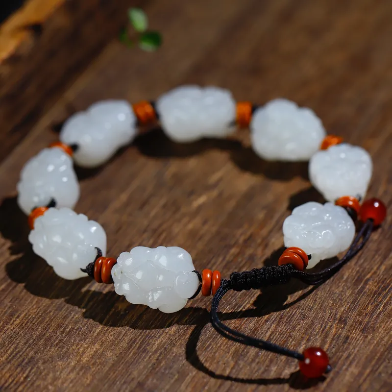 Jade Charm Yao Hetian Jade Bracelets White Jade/Pale Greenish White Jade Unisex-4