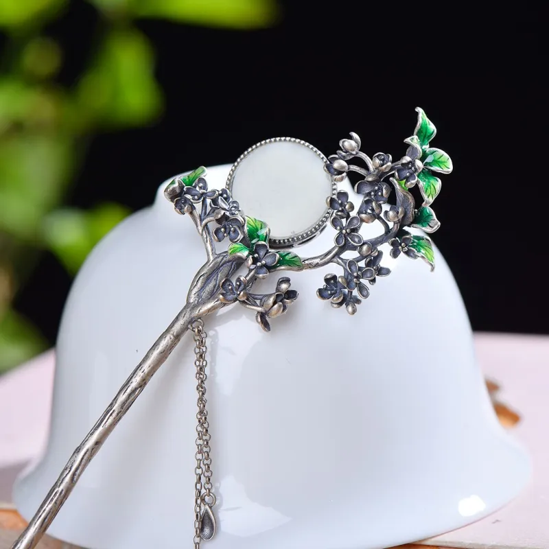 Jade Charm Yao Hairpins White Jade/Pale Greenish White Jade Women's-3