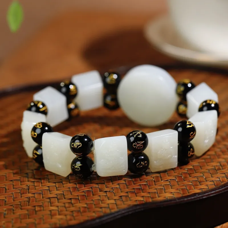 Jade Charm Yao Hetian Jade Bracelets White Jade/Pale Greenish White Jade Unisex-5