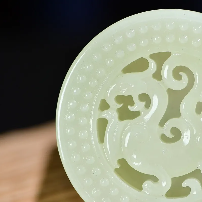 Jade Charm Yao Hetian Jade Buckle White Jade/Pale Greenish White Jade Men's-2