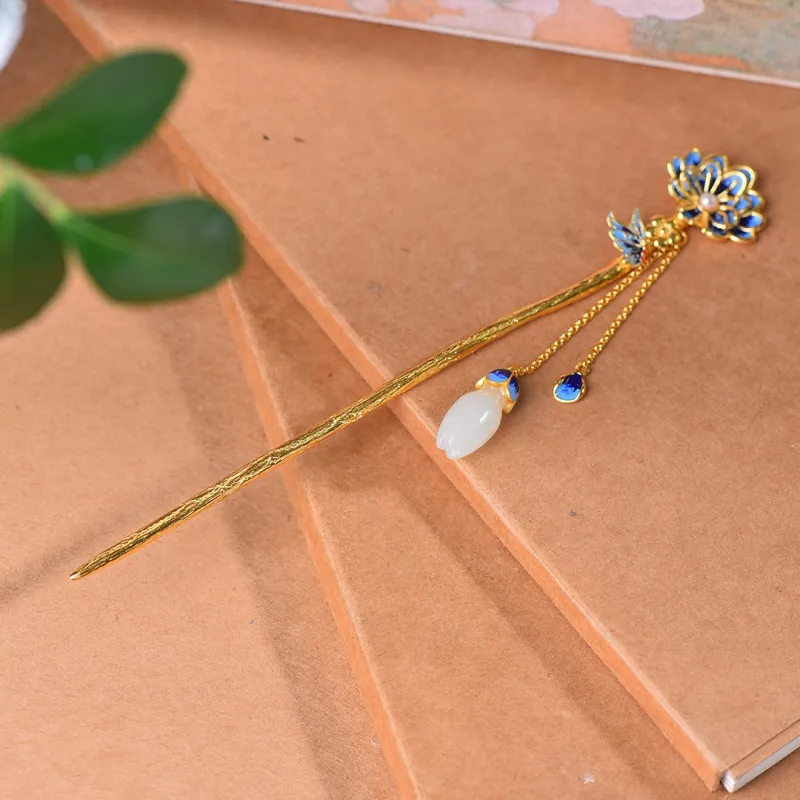 Jade Charm Yao Hetian Jade Hairpin White Jade/Pale Greenish White Jade Women's-10
