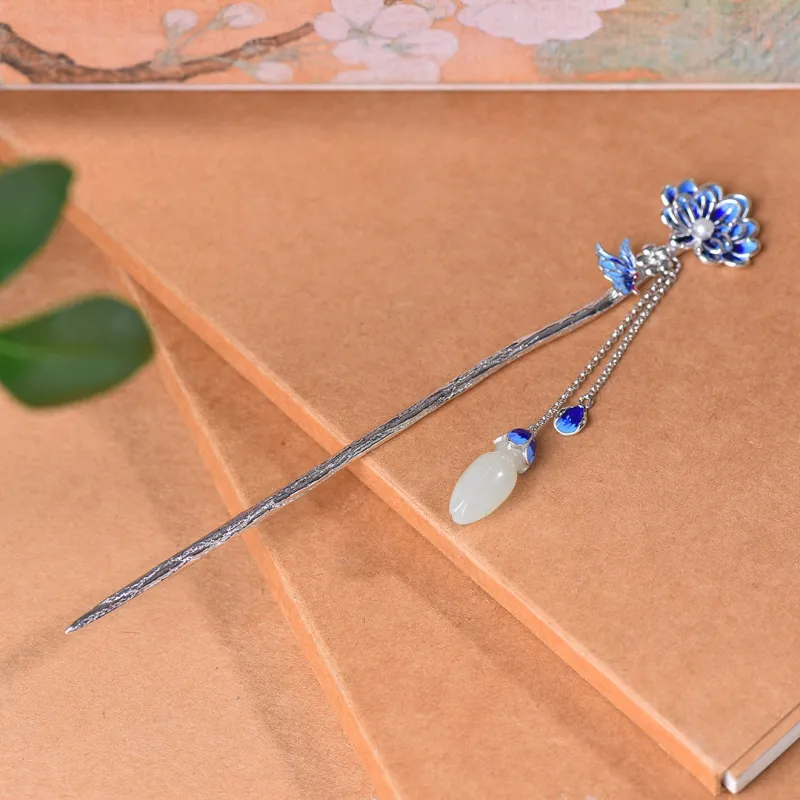 Jade Charm Yao Hetian Jade Hairpin White Jade/Pale Greenish White Jade Women's-3