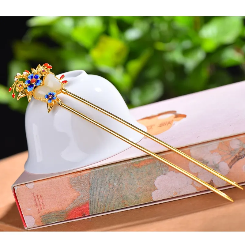 Jade Charm Yao Hetian Jade Hairpin White Jade/Pale Greenish White Jade Women's-4