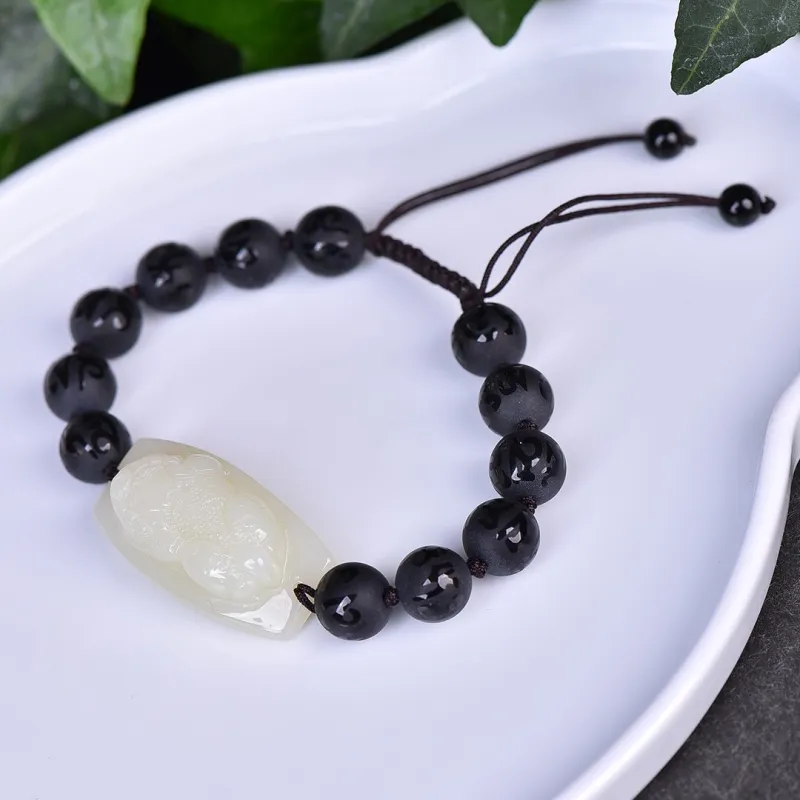 Jade Charm Yao Hetian Jade Bracelets White Jade/Pale Greenish White Jade Unisex-4